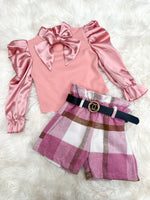 Load image into Gallery viewer, AMY BLOUSE &amp; HIGH WAISTED BELTED SHORT SET (3yrs-12yrs) (pink)
